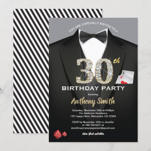 Invitation au casino pour 30e anniversaire. Noir e
