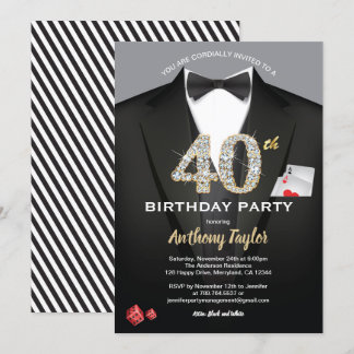 Invitation au casino pour 40e anniversaire. Noir e