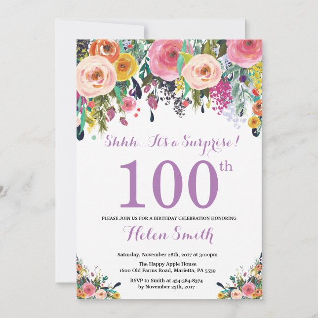 Invitation au centenaire de Floral Surprise Purple (Devant)