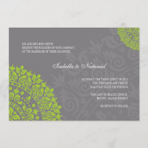 Invitation au Charcoal Grey et Green Mariage damas
