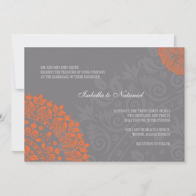 Invitation au Charcoal Grey et Orange Mariage dama (Devant)