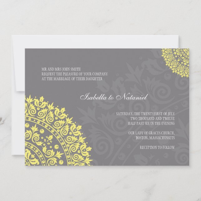 Invitation au Charcoal Grey et Yellow Mariage dama (Devant)