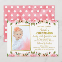 Invitation au Christing Floral d'or rose