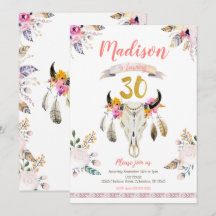 Invitation au crâne floral de la tribu Boho 30e an