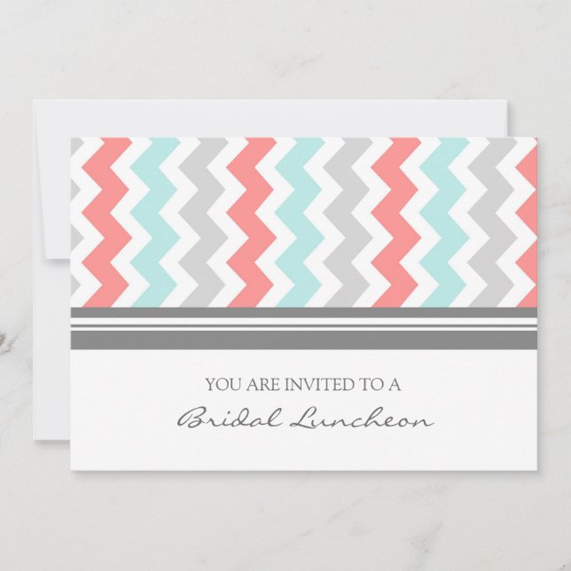 Invitation au déjeuner nuptial Aqua Coral Grey Che (Devant)
