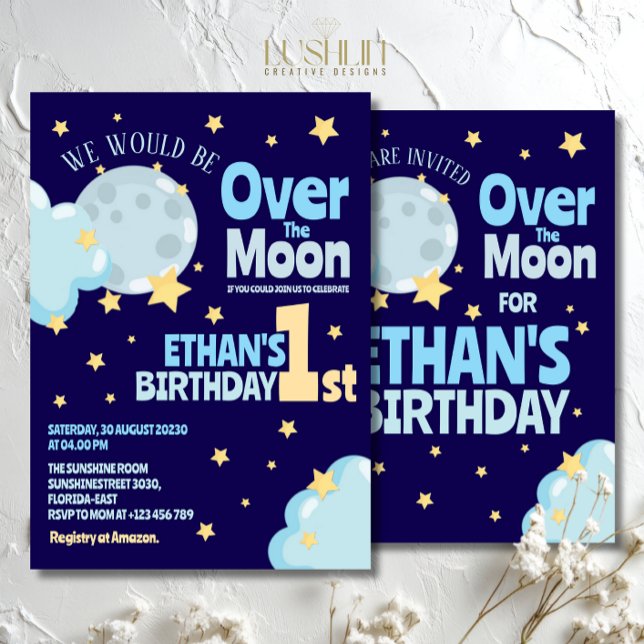Invitation Au-dessus de la lune Anniversaire Whimsical Celest (Créateur téléchargé)