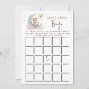 Invitation Au-dessus de la Lune Baby shower Bingo Game Card