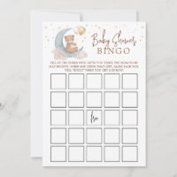 Au-dessus de la Lune Baby shower Bingo Game Card