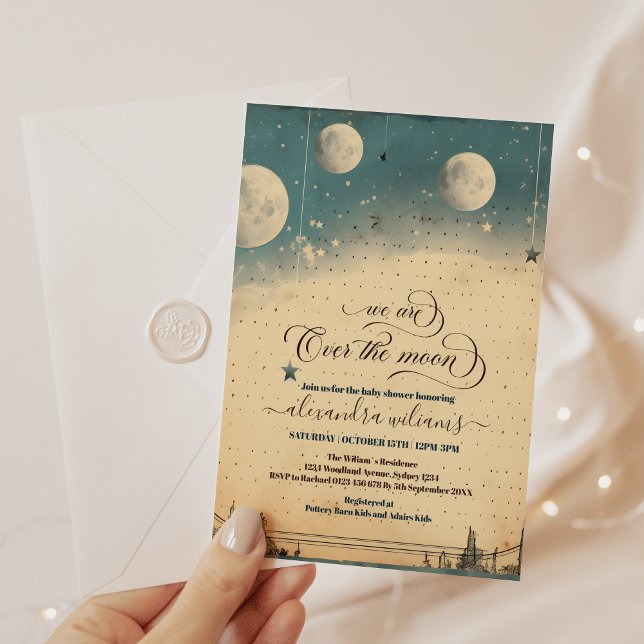 Invitation Au-dessus de la lune Baby shower céleste étoiles e (Créateur téléchargé)