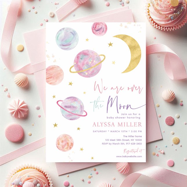Invitation Au-dessus de la lune Baby shower de fille de l'esp (Créateur téléchargé)