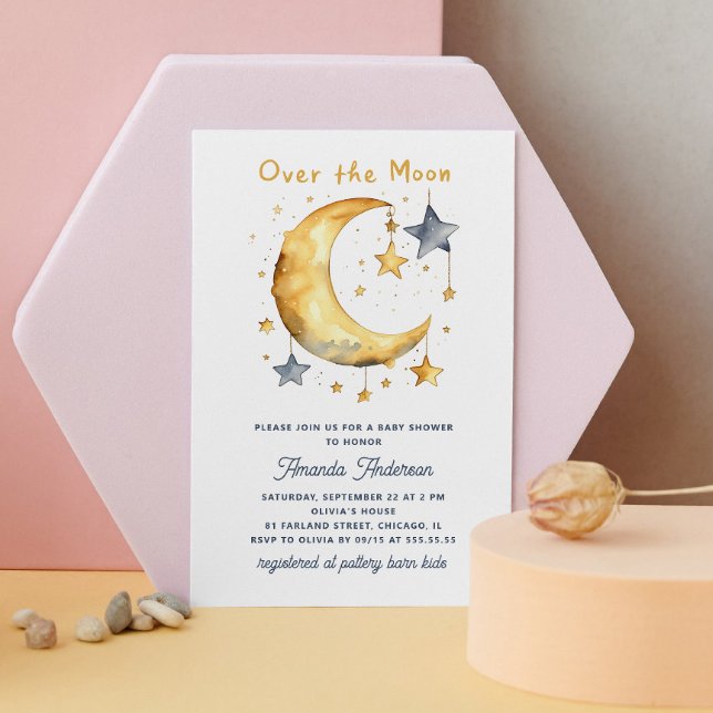 Invitation Au-dessus de la lune. Baby shower d'étoiles mignon (Créateur téléchargé)