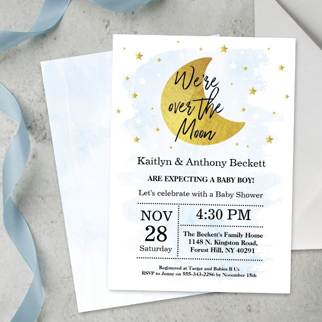 Invitation Au-Dessus De La Lune | Baby shower Garçons (Créateur téléchargé)