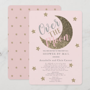 Invitation Au-dessus de la lune Baby shower rose pâle par cou