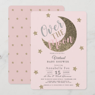 Invitation Au-dessus de la lune Blush Pink Baby shower virtue