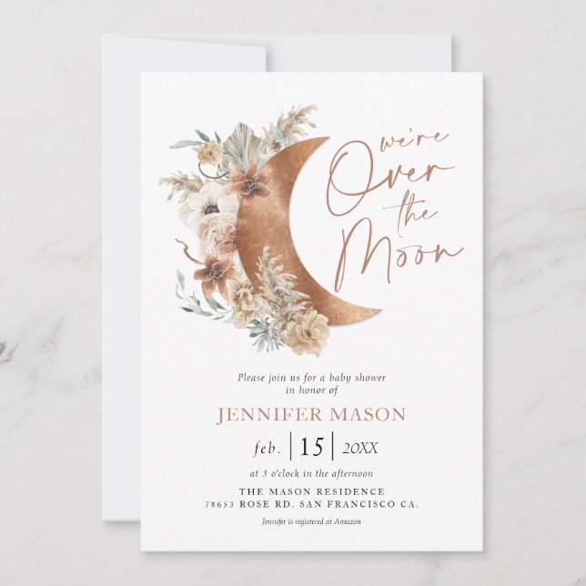 Invitation Au-dessus de la lune Boho Baby shower neutre de ge (Devant)
