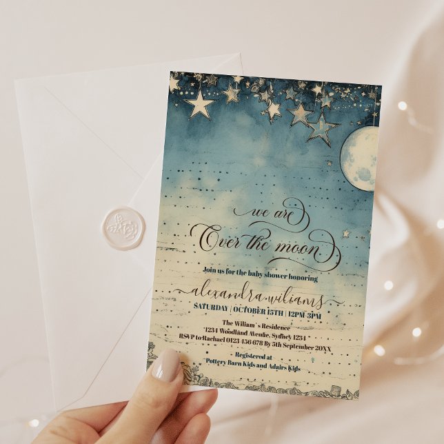 Invitation Au-dessus de la lune Dreamy Boy Baby shower (Créateur téléchargé)