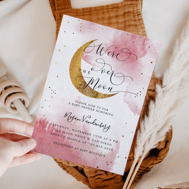 Invitation Au-dessus de la lune Dreamy Gold Girl Baby shower (Créateur téléchargé)