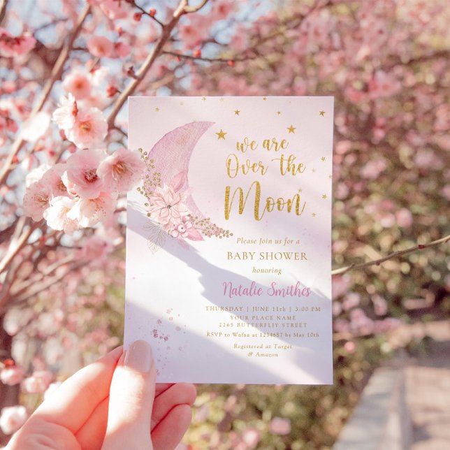 Invitation Au-Dessus De La Lune & Étoiles Aquarelle Baby show (Créateur téléchargé)