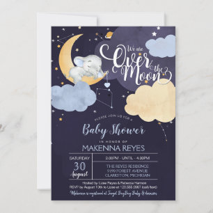 Invitation Au-Dessus De La Lune Le Baby shower De Garçon Elép