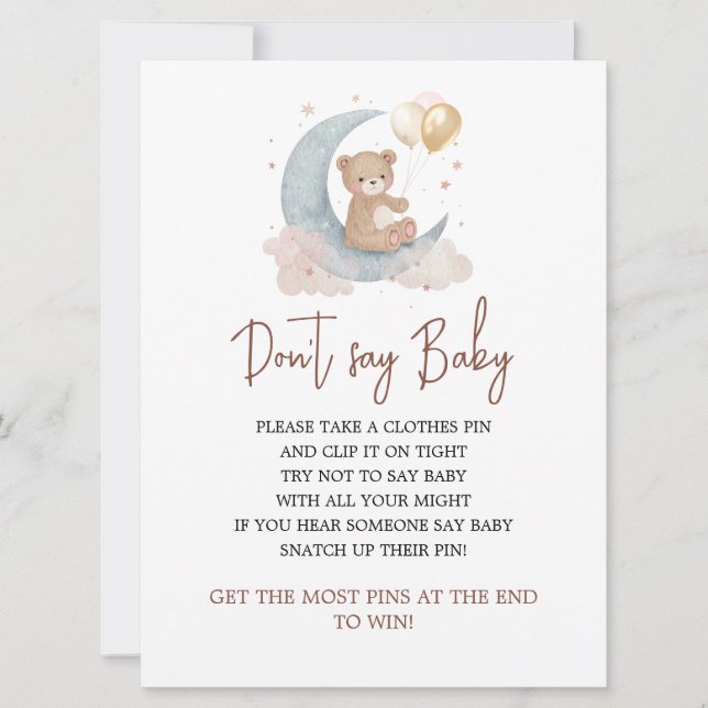 Invitation Au-dessus de la lune Ne pas dire Baby Game Card (Devant)