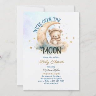 Invitation Au-Dessus De La Lune Teddy Bear Bébé Garçon Douche