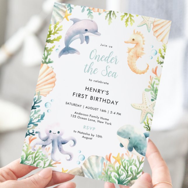 Invitation Au-Dessus de l'océan Mer 1er anniversaire garçon (Créateur téléchargé)