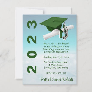Invitation 'Au-dessus des nuages' Graduation verte et blanche