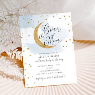 Invitation Au-dessus du Baby shower bleu Moon Gold Stars