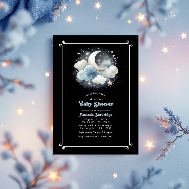 Invitation Au-dessus du Baby shower céleste de la Lune (Over the Moon Celestial Baby Shower Invitation)