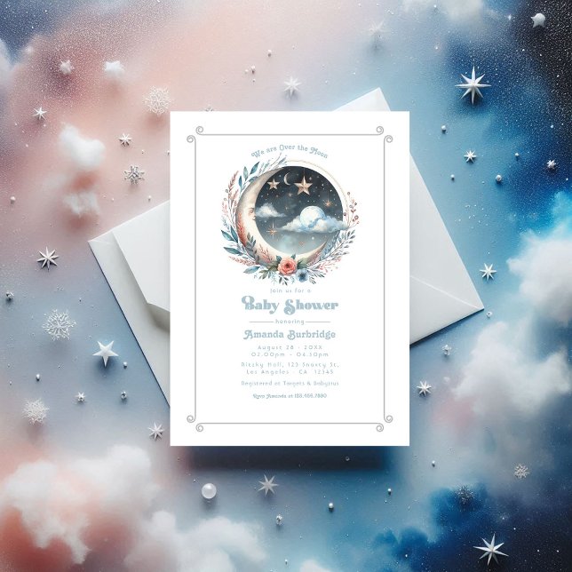 Invitation Au-dessus du Baby shower céleste de la Lune (Over the Moon Celestial Baby Shower Invitation)
