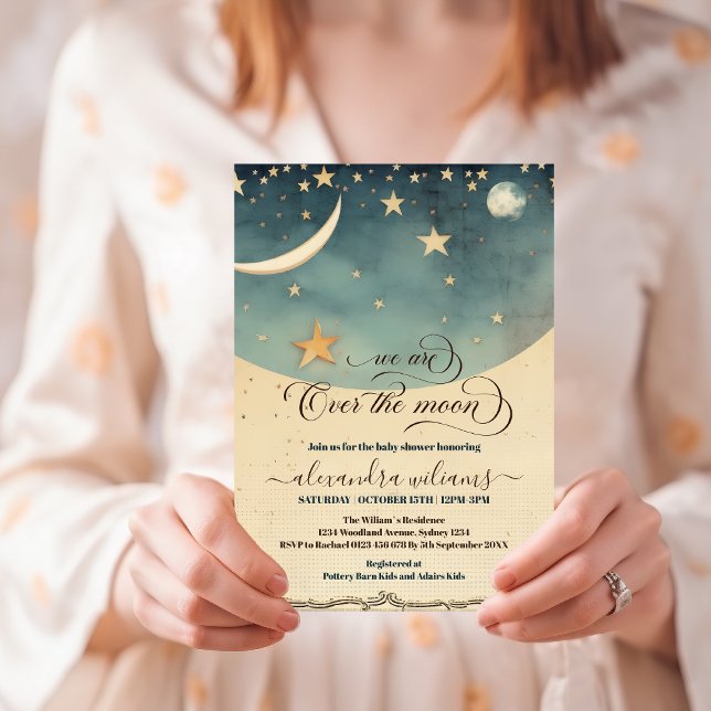 Invitation Au-dessus du Baby shower d'aquarelle bleu lune (Créateur téléchargé)