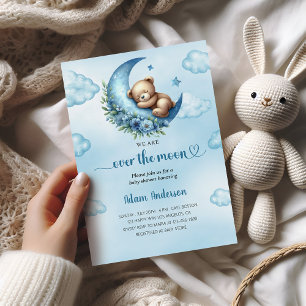 Invitation Au-dessus du Baby shower de la Lune - ours en pelu