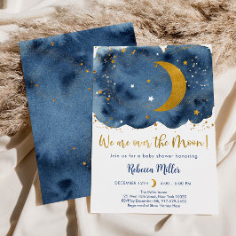 Invitation Au-dessus du Baby shower de la Moon Navy Gold Gala