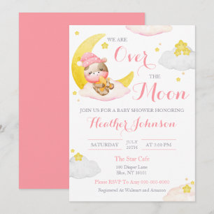 Invitation Au-Dessus Du Baby shower De Vache De Fille Lune