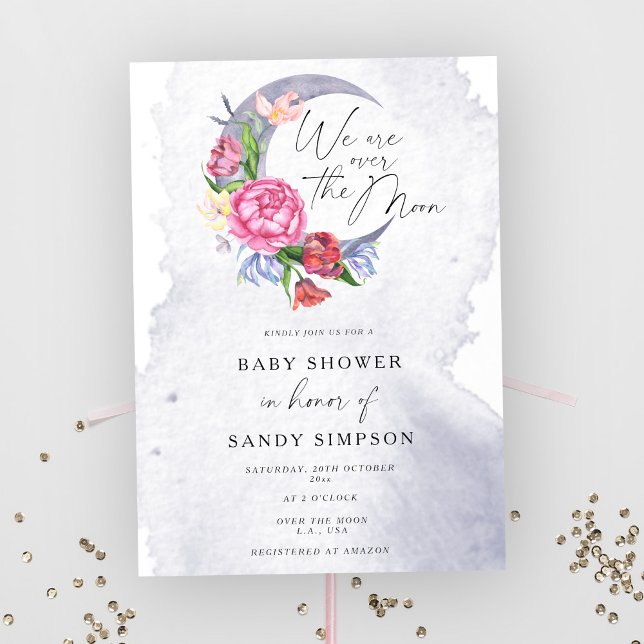 Invitation Au-dessus du Baby shower des fleurs de lune (Créateur téléchargé)