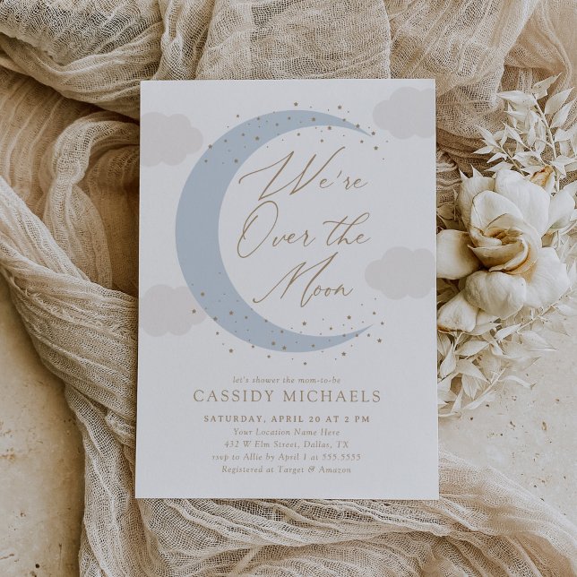 Invitation Au-dessus du Baby shower des Garçons Bleus Lune (Créateur téléchargé)