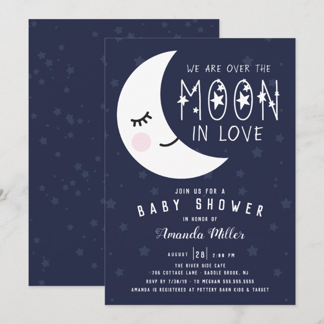 Invitation Au-Dessus Du Baby shower Lune (Devant / Derrière)
