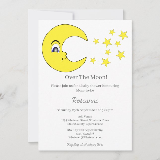 Invitation Au-Dessus Du Baby shower Lune (Devant)