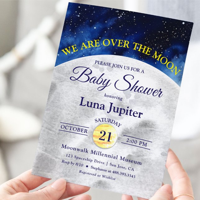 Invitation Au-dessus du Baby shower spatial de la Lune (Créateur téléchargé)
