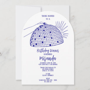 Invitation au dîner avec boule disco bleue