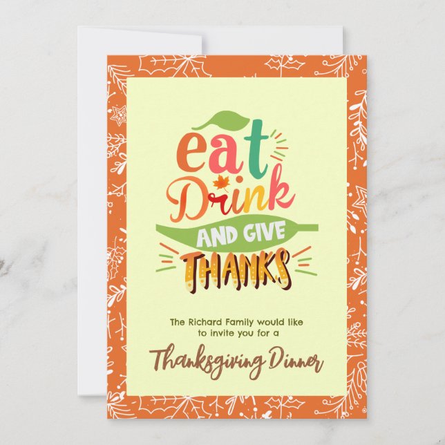 Invitation au dîner de fête de Thanksgiving coloré (Devant)
