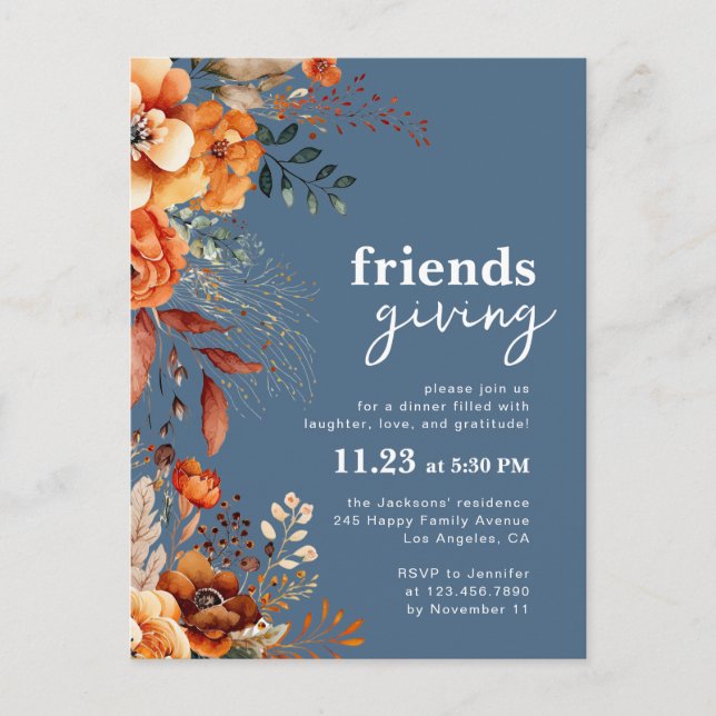 Invitation au dîner de Friendsgiving florale autom (Devant)