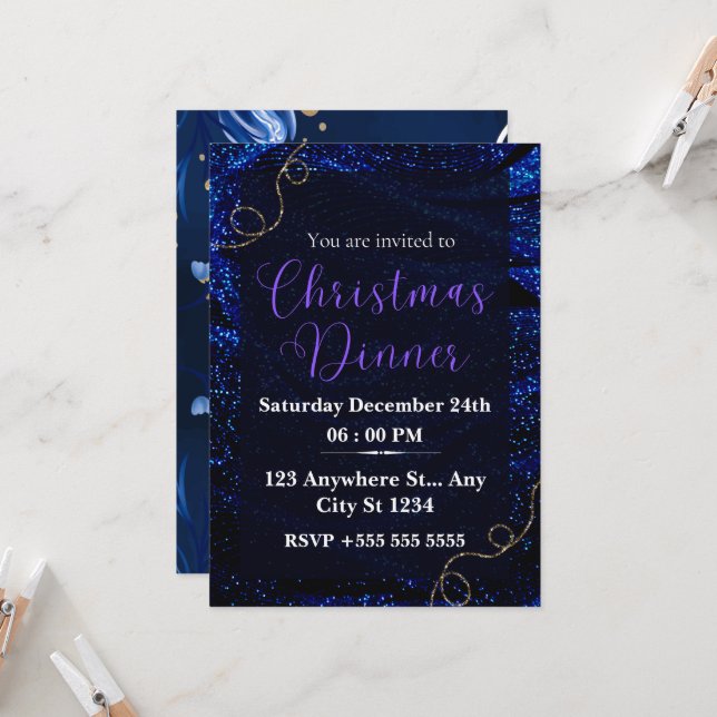 Invitation au dîner de Noël bleu chatoyant! (Devant/Arrière en situation)