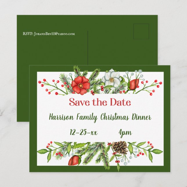 Invitation au dîner de Noël en famille Sauvegarder (Devant / Derrière)