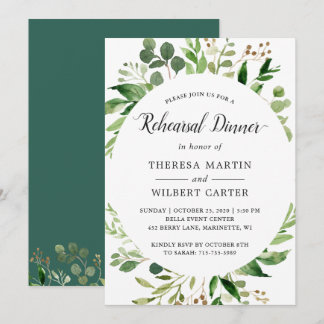 Invitation au dîner de répétition avec verdure d'e