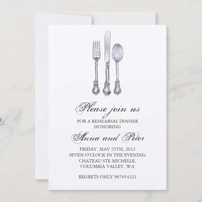 Invitation au dîner de répétition - Élégant argent (Devant)
