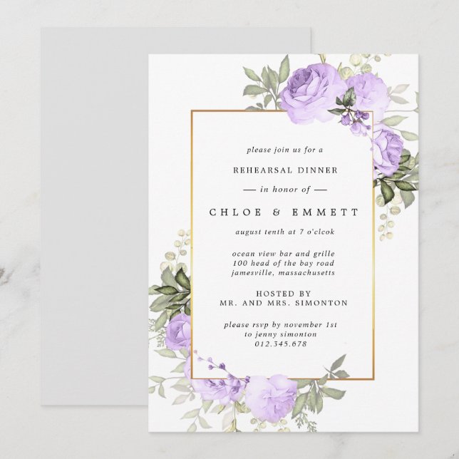 Invitation au dîner de répétition floral Rose Pour (Devant / Derrière)