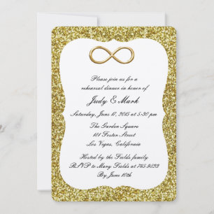 Invitation au dîner de répétition Gold Glitter Gol