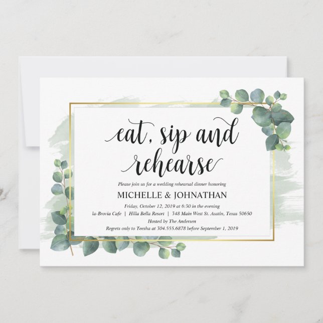 Invitation au dîner de répétition Mariage Eucalypt (Devant)