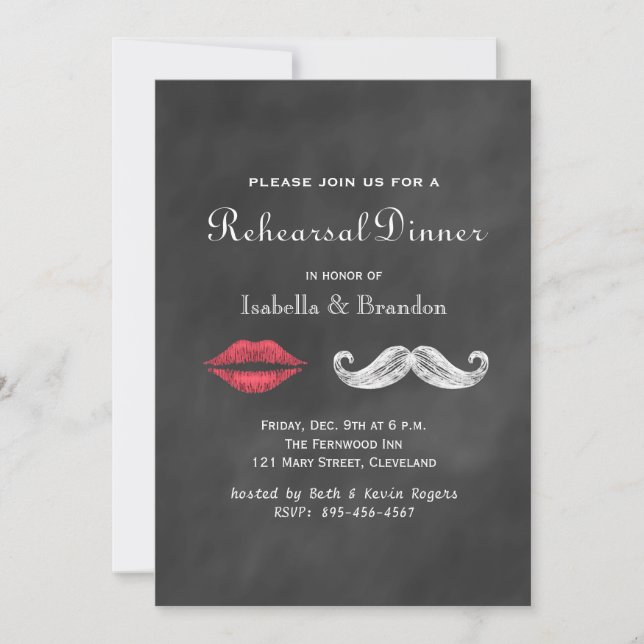 Invitation au dîner de répétition Mustache & Lips (Devant)